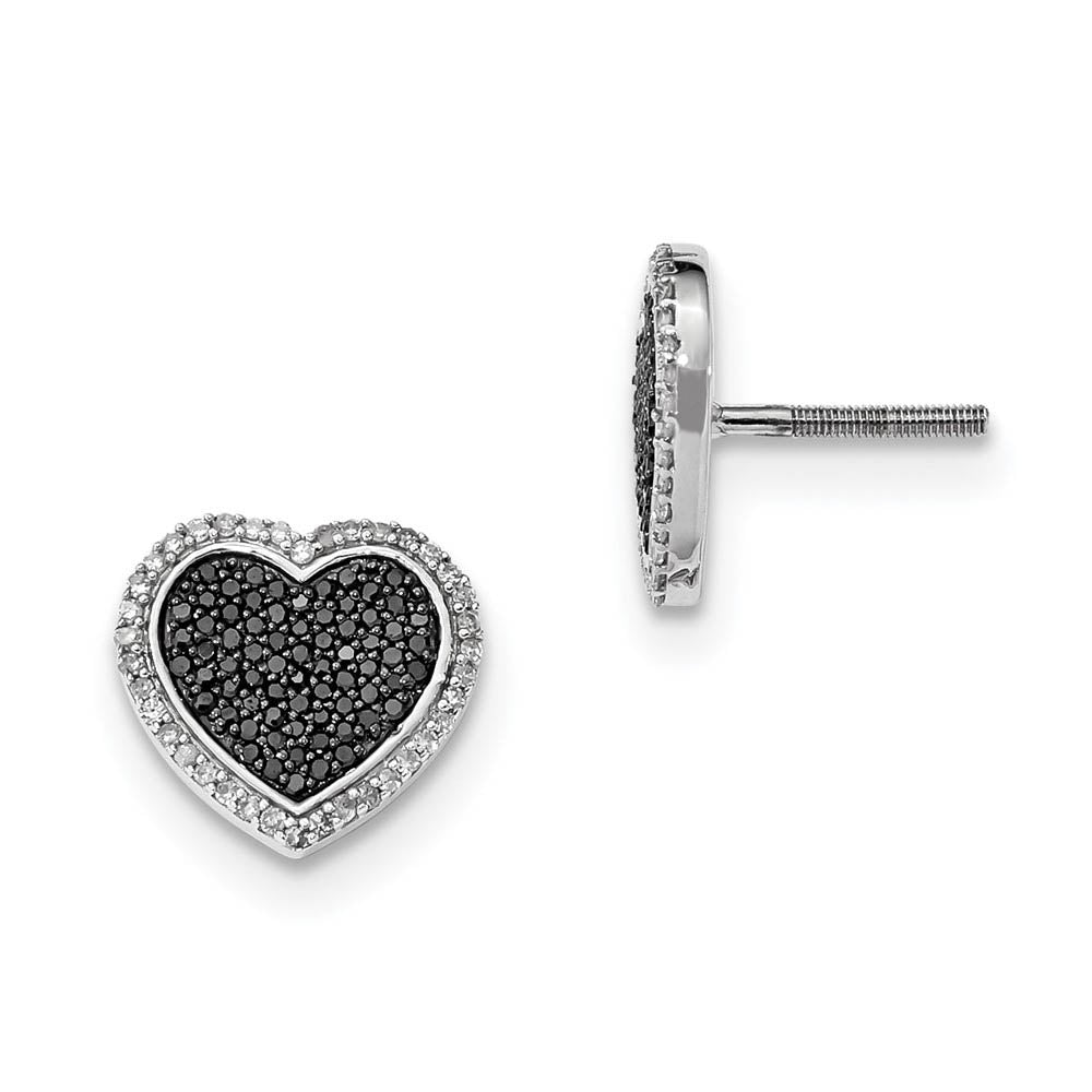Black & White Diamond 13mm Heart Post Earrings in Sterling Silver, Item E12721 by The Black Bow Jewelry Co.