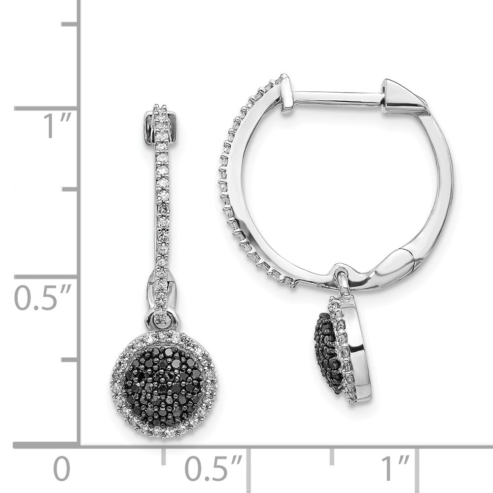 Alternate view of the Black &amp; White Diamond 8mm Round Dangle Hinged Hoops in Sterling Silver by The Black Bow Jewelry Co.