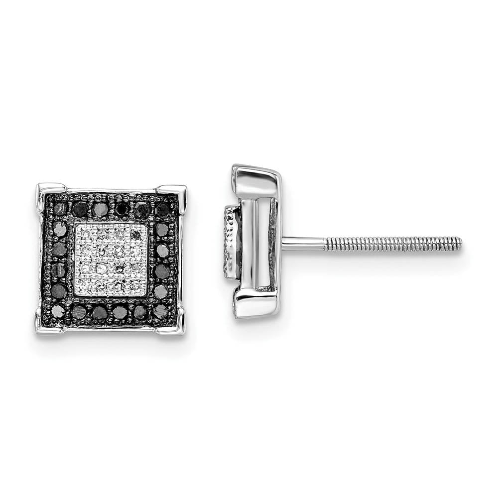 8mm Square Black & White Diamond Sterling Silver Screw Back Earrings, Item E12760 by The Black Bow Jewelry Co.
