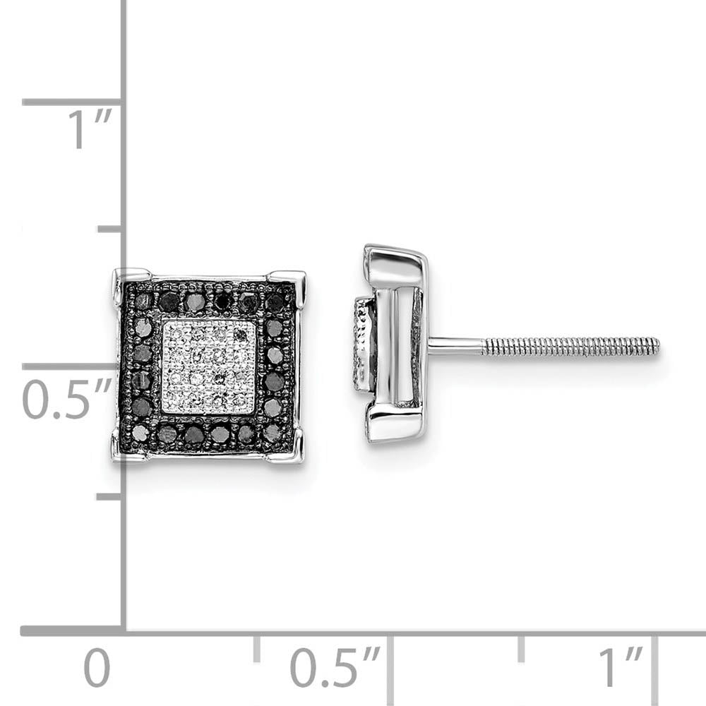 Alternate view of the 8mm Square Black & White Diamond Sterling Silver Screw Back Earrings by The Black Bow Jewelry Co.