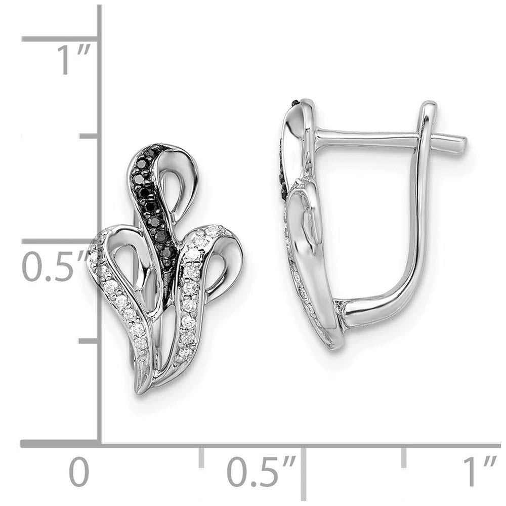 Alternate view of the Black & White Diamond Scroll Omega Back Earrings in Sterling Silver by The Black Bow Jewelry Co.