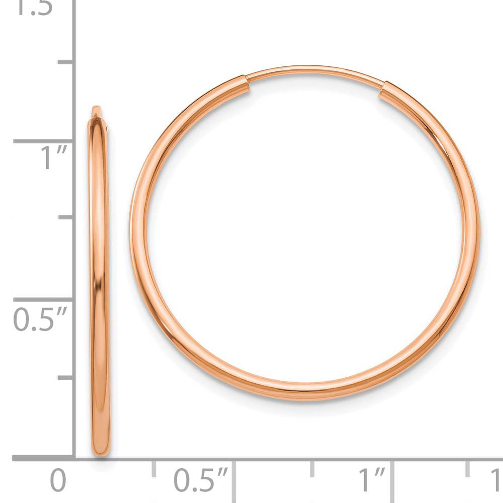 Alternate view of the 1.5mm x 27mm 14k Rose Gold Polished Endless Tube Hoop Earrings by The Black Bow Jewelry Co.