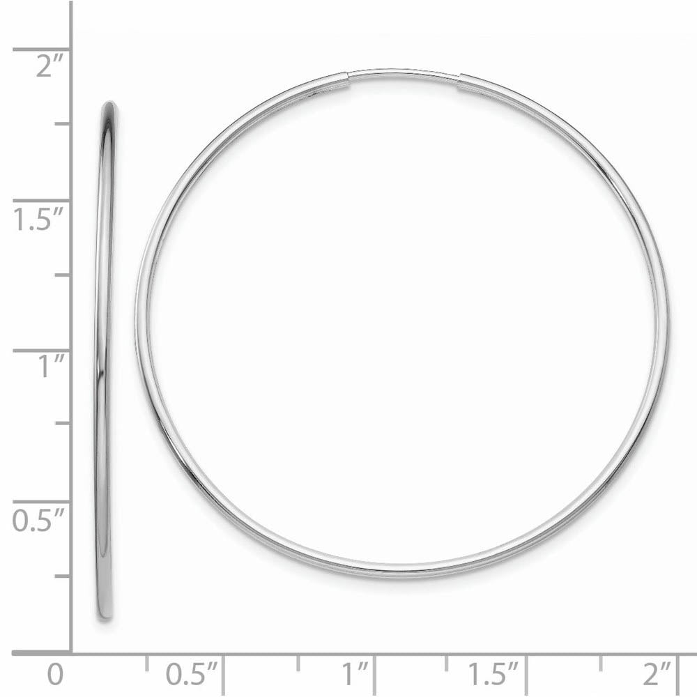 Alternate view of the 1.2mm x 44mm 14k White Gold Polished Endless Tube Hoop Earrings by The Black Bow Jewelry Co.