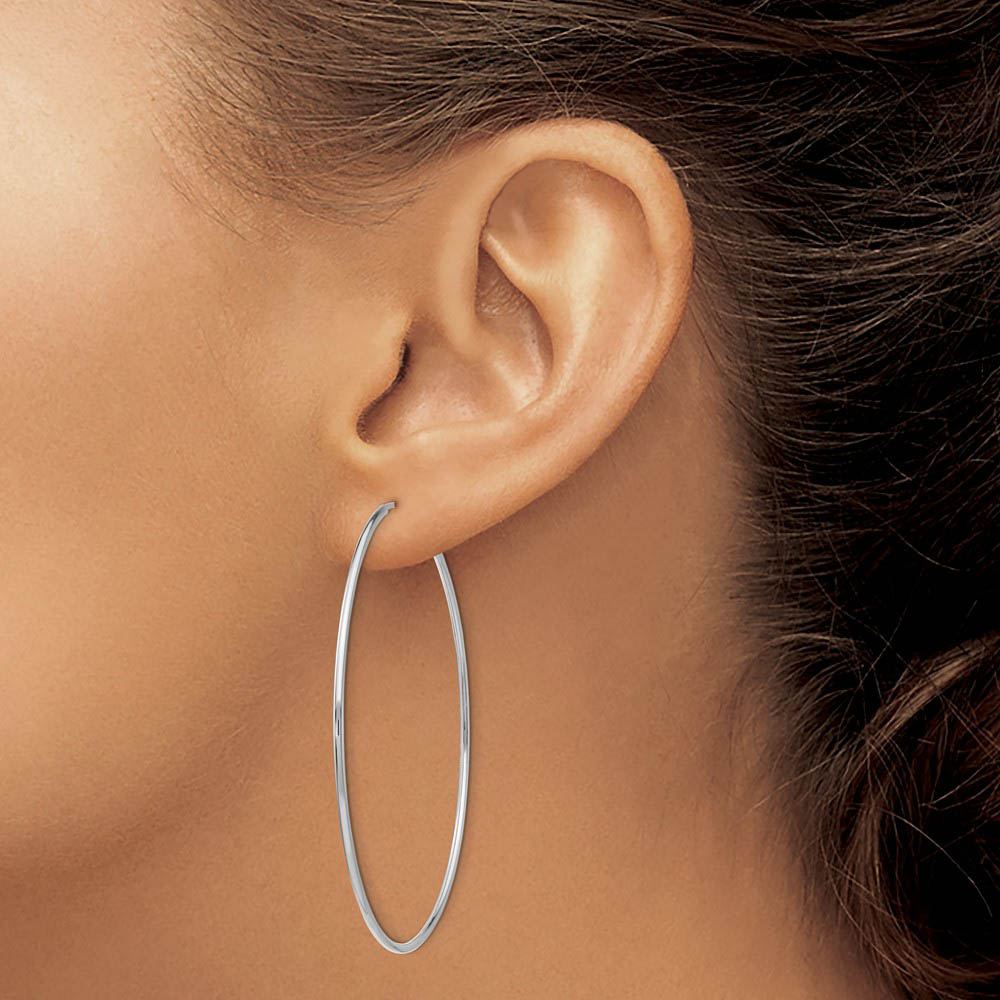 Alternate view of the 1.2mm x 54mm 14k White Gold Polished Endless Tube Hoop Earrings by The Black Bow Jewelry Co.