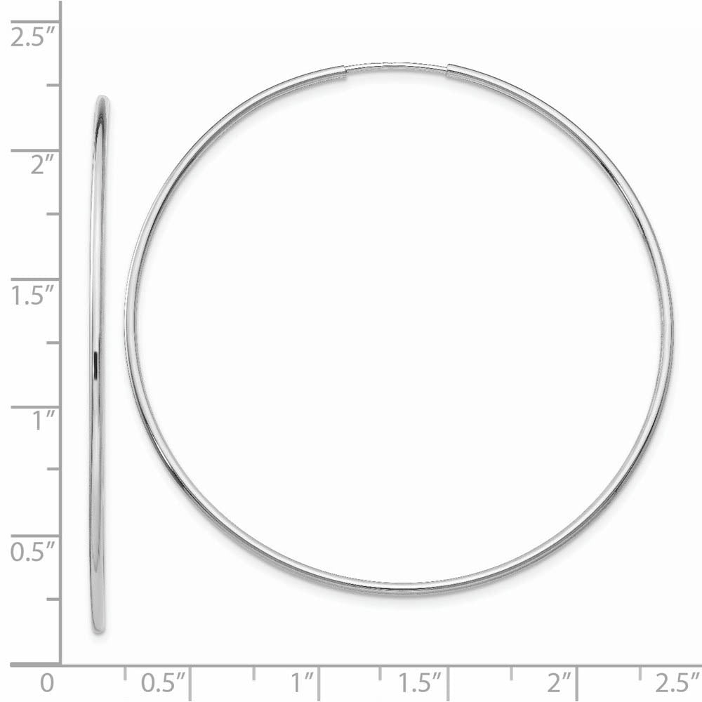 Alternate view of the 1.2mm x 54mm 14k White Gold Polished Endless Tube Hoop Earrings by The Black Bow Jewelry Co.