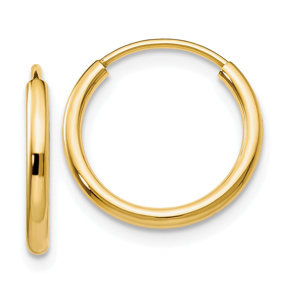 1.5mm x 13mm 14k Yellow Gold Polished Round Endless Hoop Earrings, Item E13168 by The Black Bow Jewelry Co.