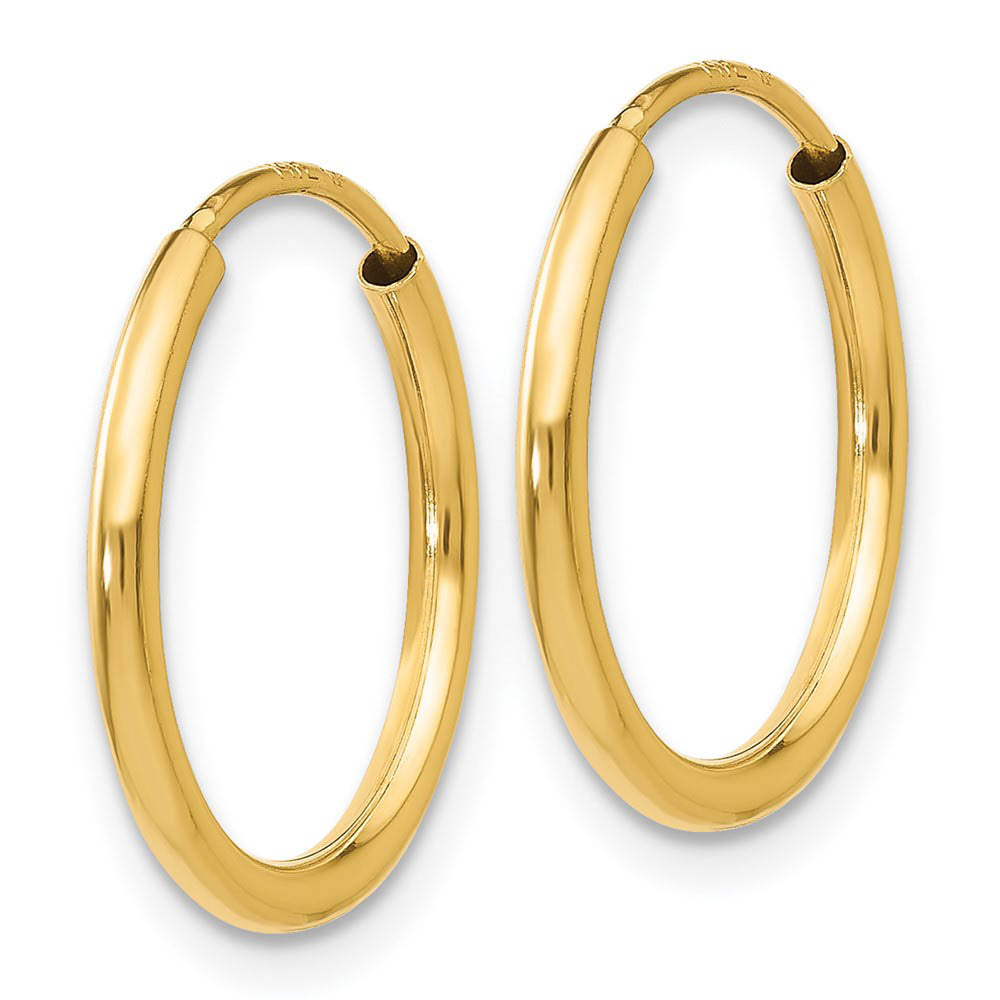 Alternate view of the 1.5mm x 16mm 14k Yellow Gold Polished Round Endless Hoop Earrings by The Black Bow Jewelry Co.