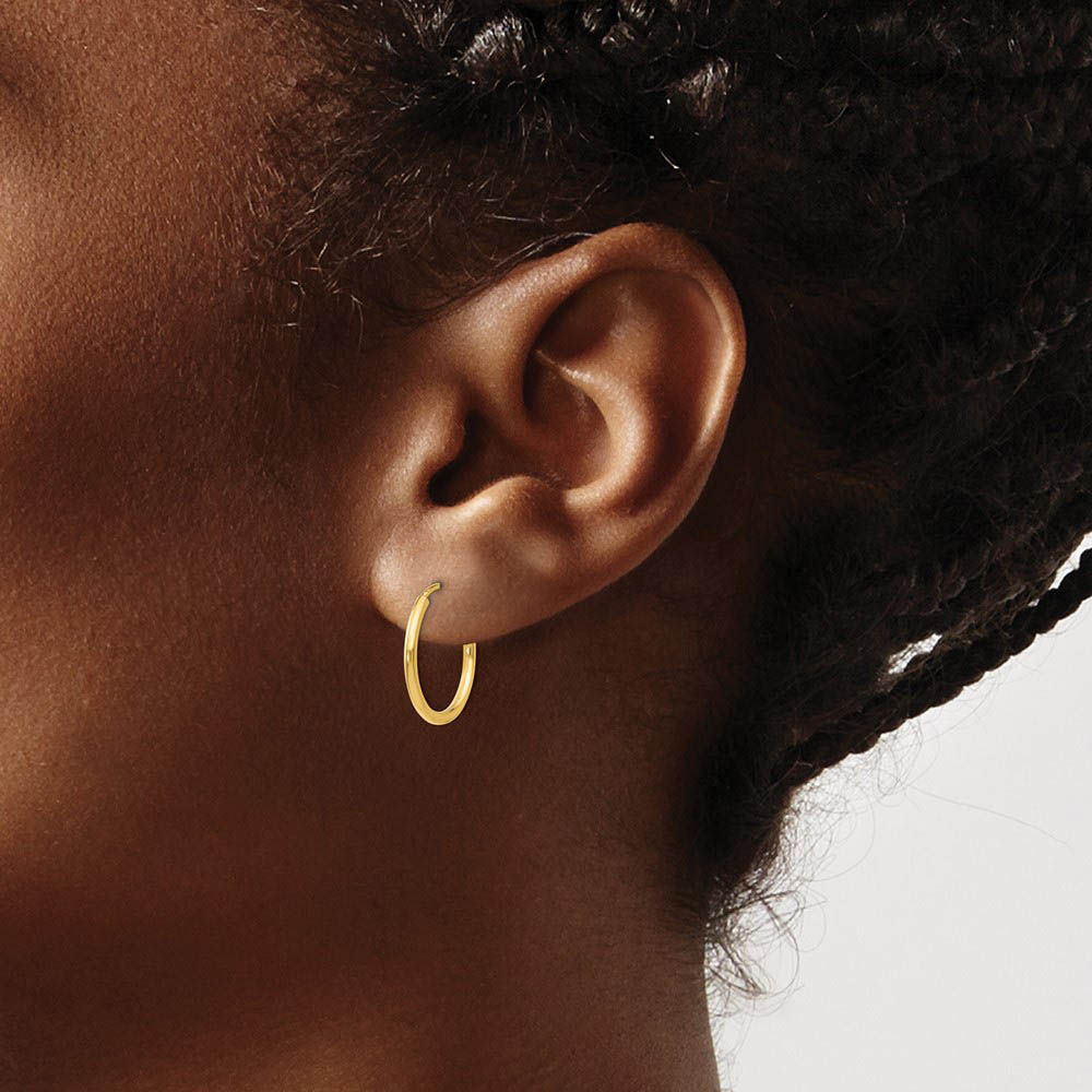 Alternate view of the 1.5mm x 16mm 14k Yellow Gold Polished Round Endless Hoop Earrings by The Black Bow Jewelry Co.
