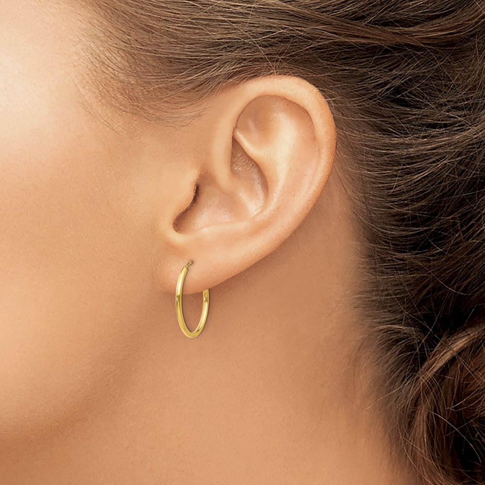 Alternate view of the 1.5mm x 19mm 14k Yellow Gold Polished Round Endless Hoop Earrings by The Black Bow Jewelry Co.