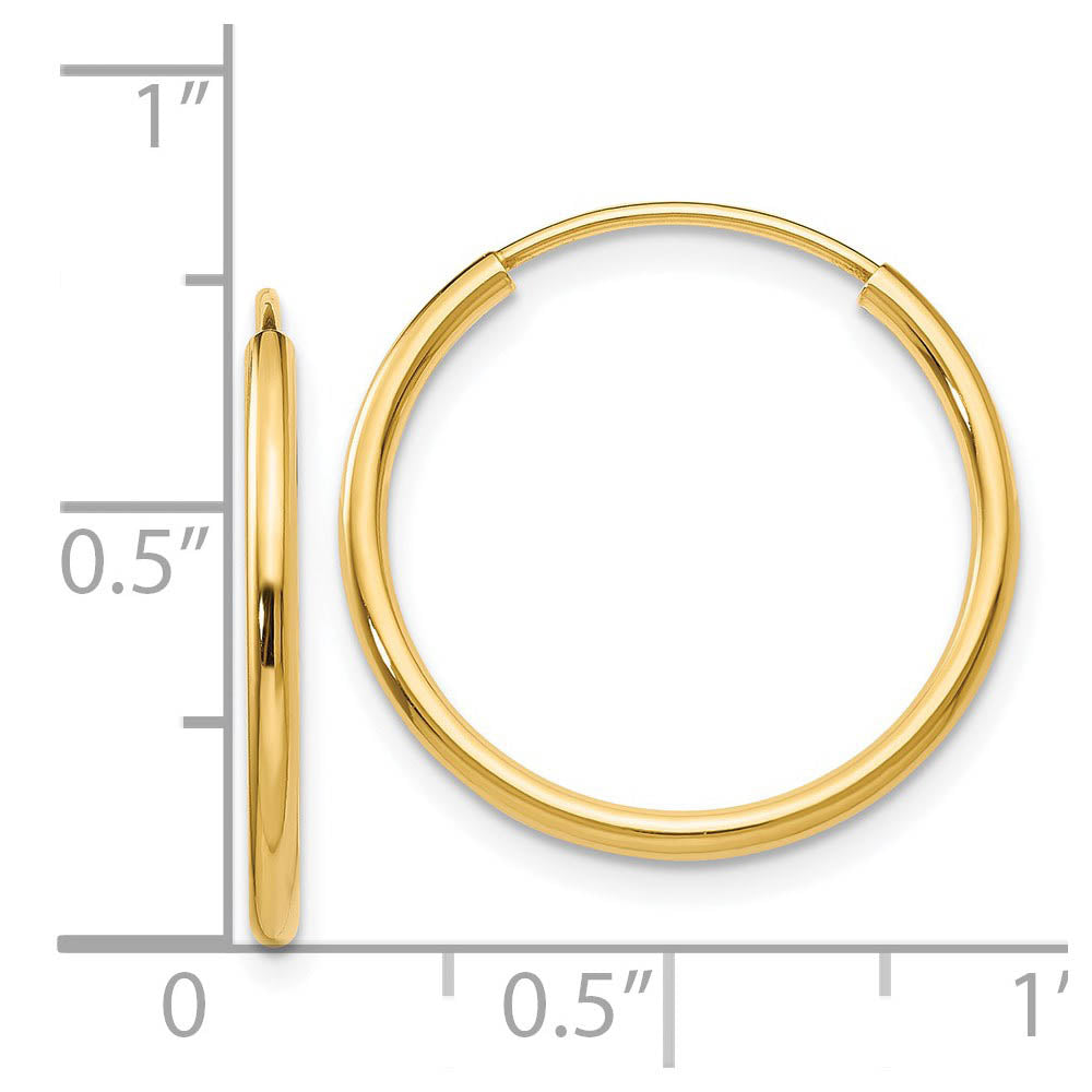 Alternate view of the 1.5mm x 19mm 14k Yellow Gold Polished Round Endless Hoop Earrings by The Black Bow Jewelry Co.