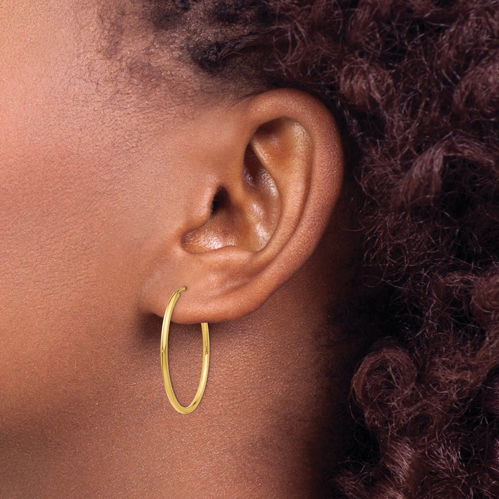 Alternate view of the 1.5mm x 26mm 14k Yellow Gold Polished Round Endless Hoop Earrings by The Black Bow Jewelry Co.