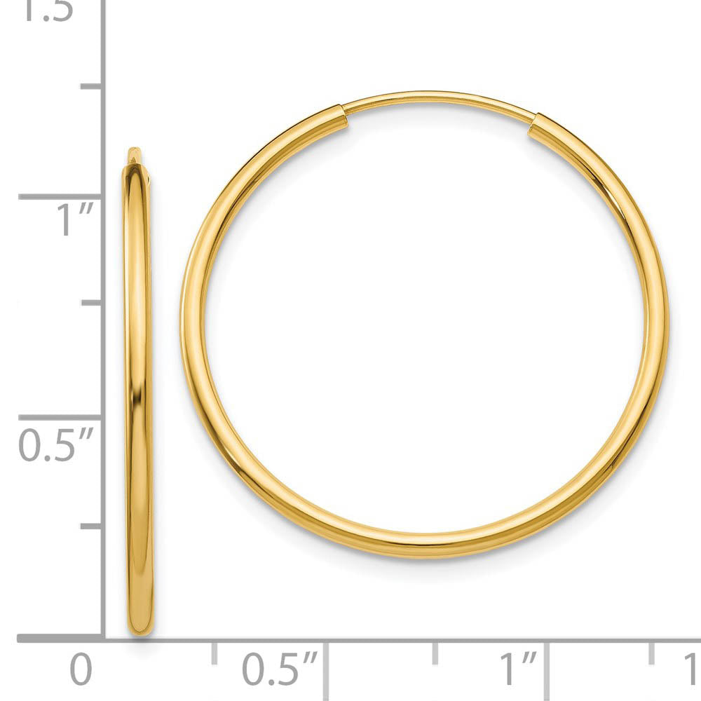 Alternate view of the 1.5mm x 26mm 14k Yellow Gold Polished Round Endless Hoop Earrings by The Black Bow Jewelry Co.