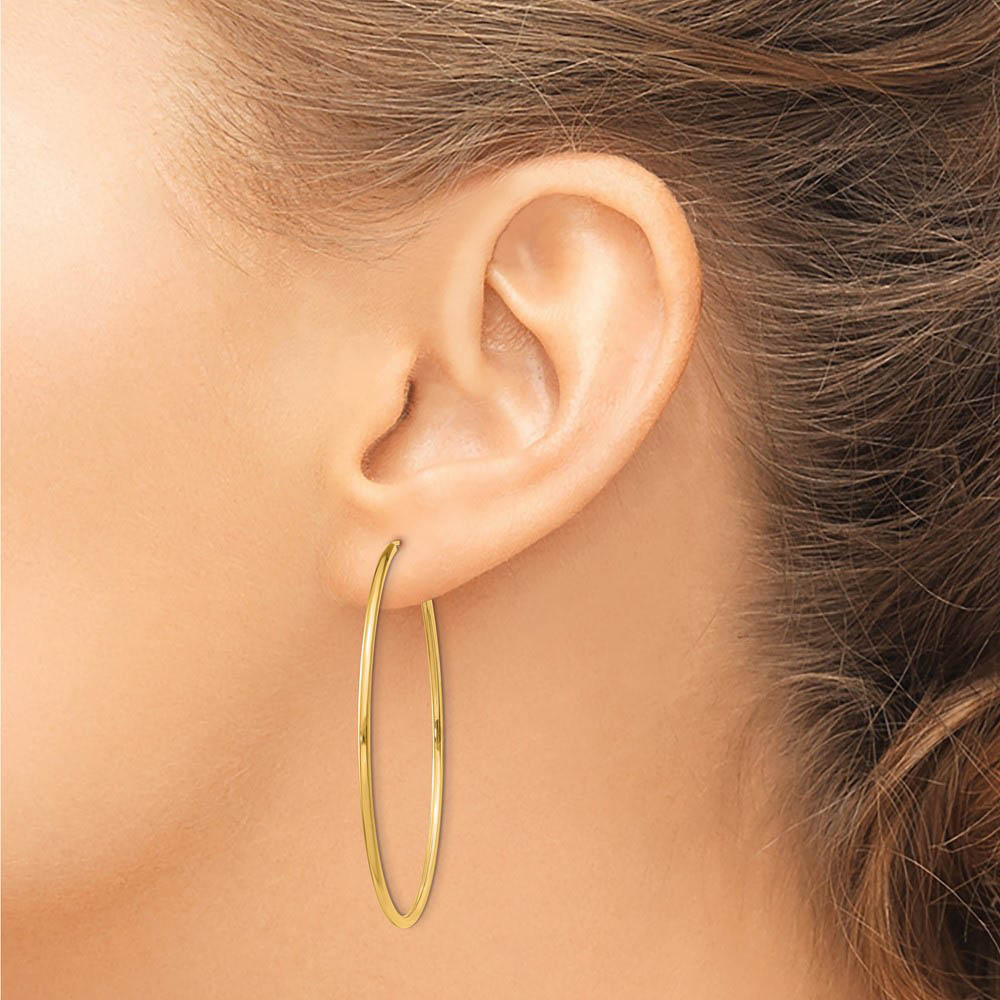 Alternate view of the 1.5mm x 48mm 14k Yellow Gold Polished Round Endless Hoop Earrings by The Black Bow Jewelry Co.