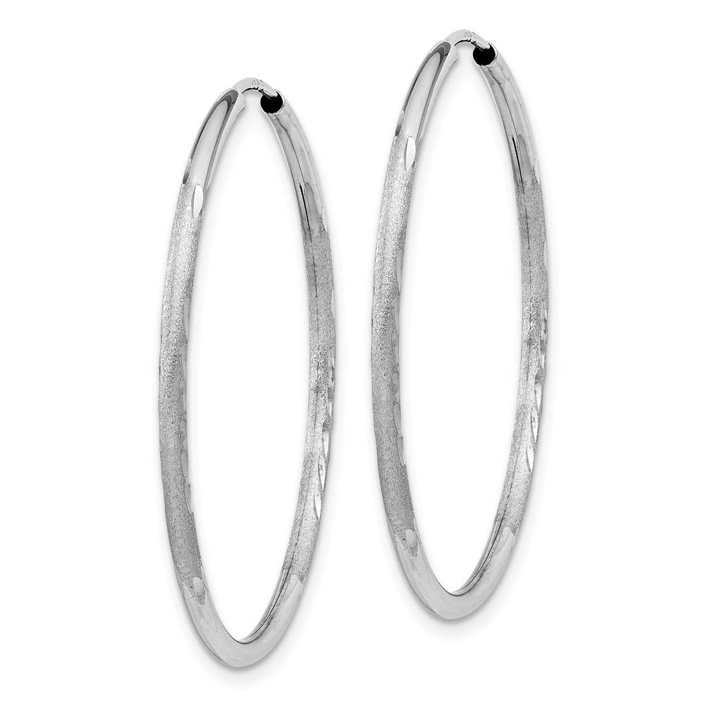 Alternate view of the 1.5mm x 34mm 14k White Gold Satin Diamond-Cut Endless Hoop Earrings by The Black Bow Jewelry Co.
