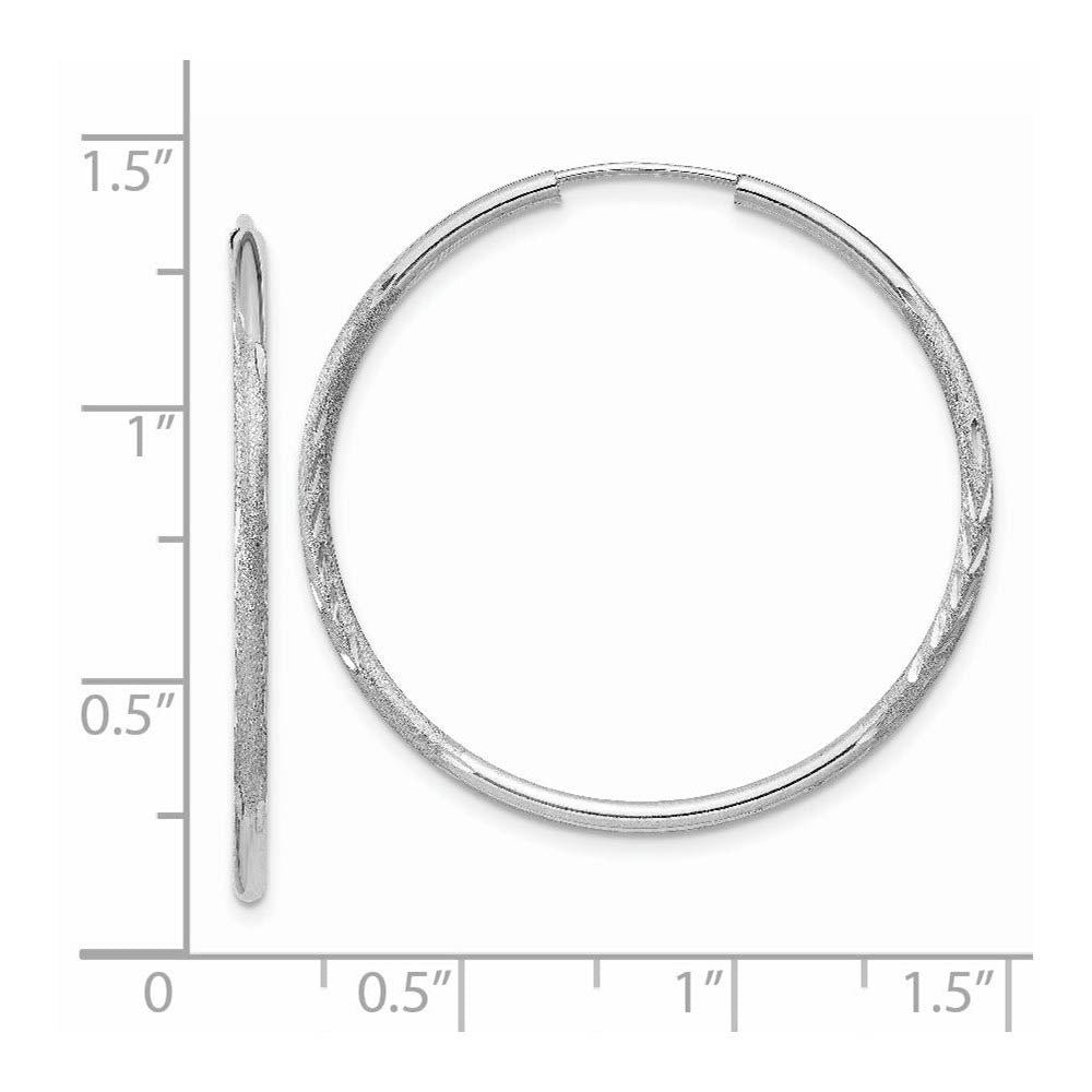 Alternate view of the 1.5mm x 34mm 14k White Gold Satin Diamond-Cut Endless Hoop Earrings by The Black Bow Jewelry Co.