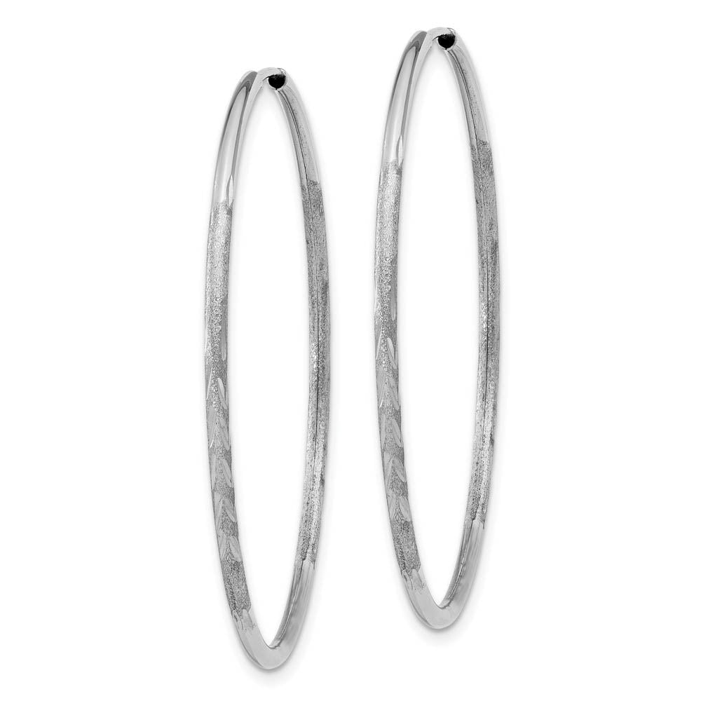 Alternate view of the 1.5mm x 44mm 14k White Gold Satin Diamond-Cut Endless Hoop Earrings by The Black Bow Jewelry Co.