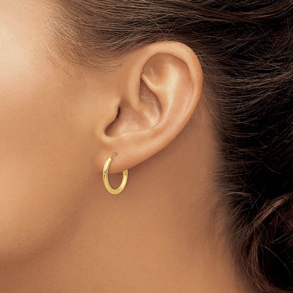 Alternate view of the 2mm x 18mm 14k Yellow Gold Polished Round Endless Hoop Earrings by The Black Bow Jewelry Co.