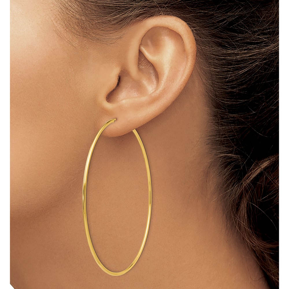 Alternate view of the 1.5mm x 72mm 14k Yellow Gold Polished Endless Tube Hoop Earrings by The Black Bow Jewelry Co.