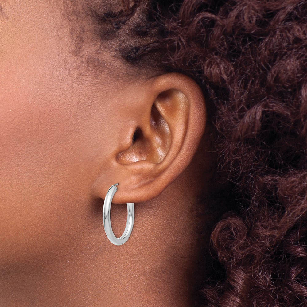 Alternate view of the 3mm x 25mm 14k White Gold Polished Endless Tube Hoop Earrings by The Black Bow Jewelry Co.