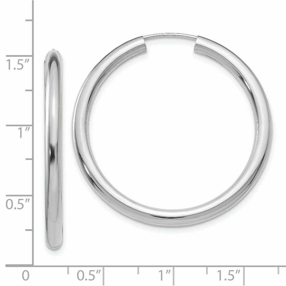 Alternate view of the 3mm x 25mm 14k White Gold Polished Endless Tube Hoop Earrings by The Black Bow Jewelry Co.