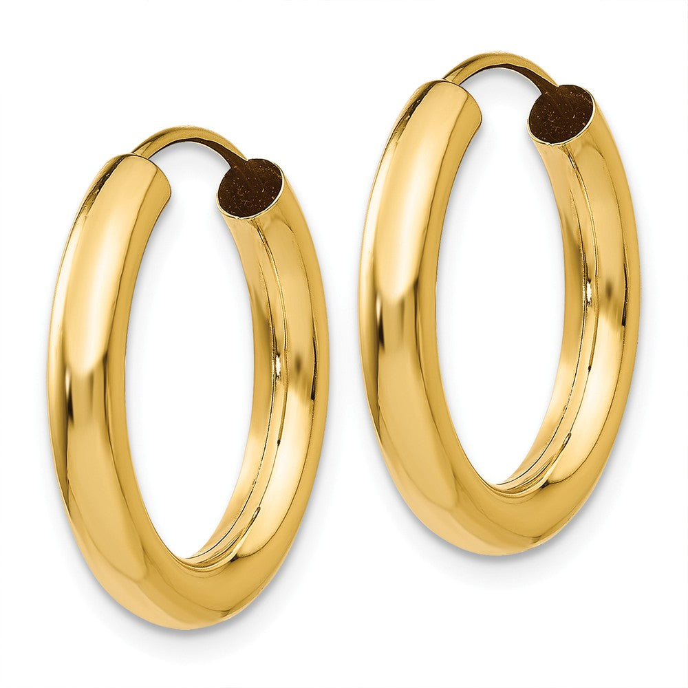 Alternate view of the 3mm x 20mm 14k Yellow Gold Polished Endless Tube Hoop Earrings by The Black Bow Jewelry Co.