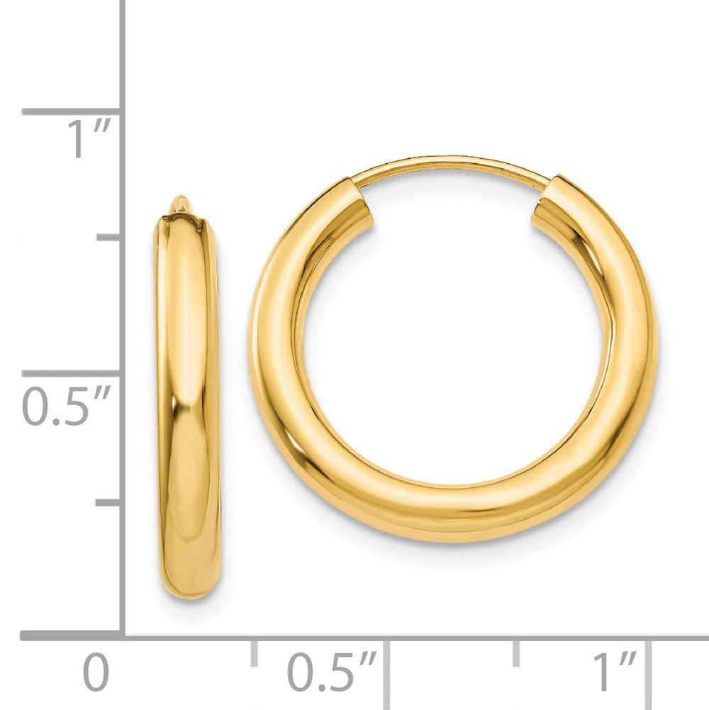 Alternate view of the 3mm x 20mm 14k Yellow Gold Polished Endless Tube Hoop Earrings by The Black Bow Jewelry Co.