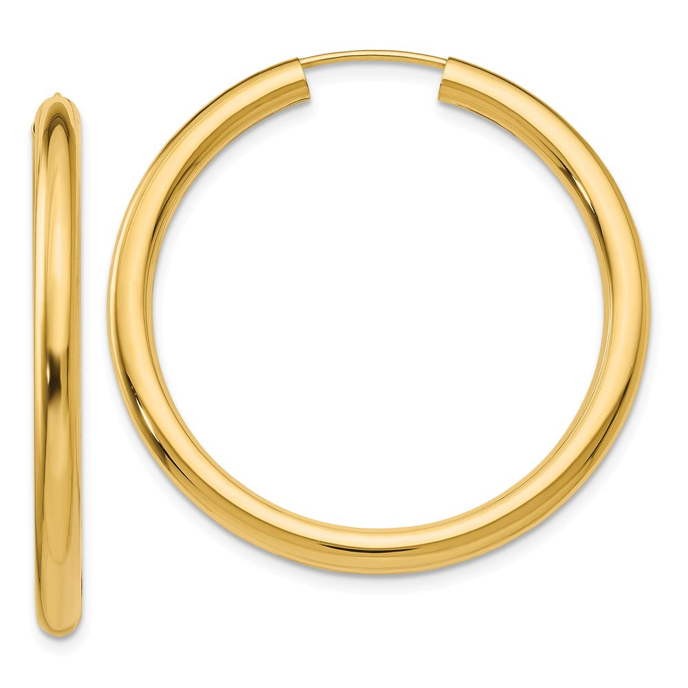 3mm x 35mm 14k Yellow Gold Polished Endless Tube Hoop Earrings, Item E13233 by The Black Bow Jewelry Co.