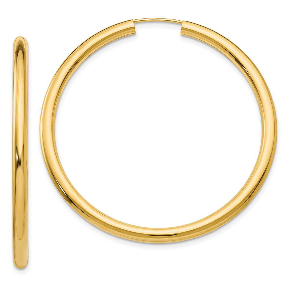 3mm x 45mm 14k Yellow Gold Polished Endless Tube Hoop Earrings, Item E13234 by The Black Bow Jewelry Co.