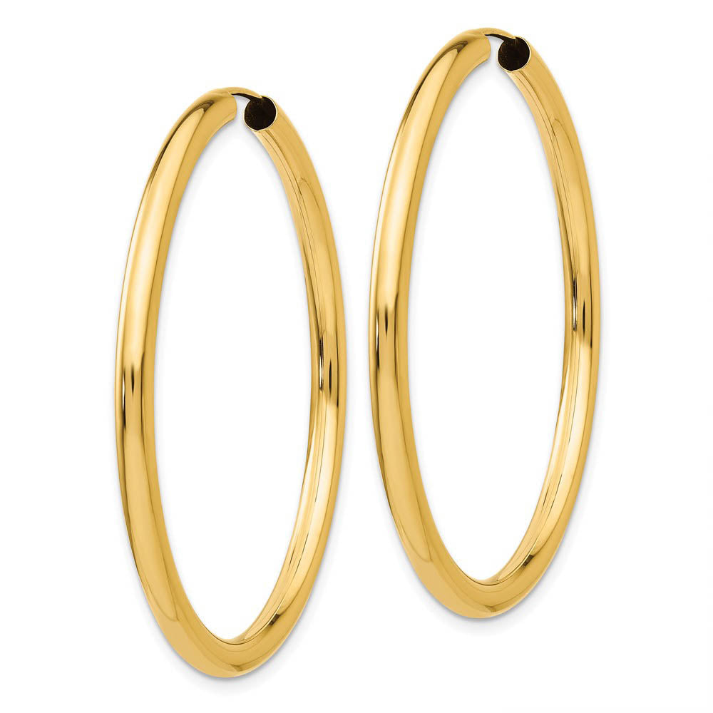 Alternate view of the 3mm x 45mm 14k Yellow Gold Polished Endless Tube Hoop Earrings by The Black Bow Jewelry Co.