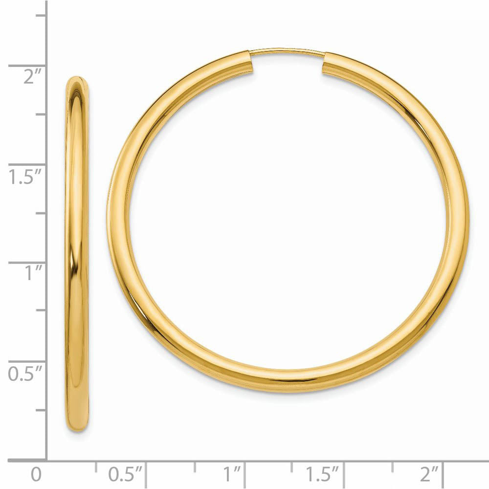 Alternate view of the 3mm x 45mm 14k Yellow Gold Polished Endless Tube Hoop Earrings by The Black Bow Jewelry Co.