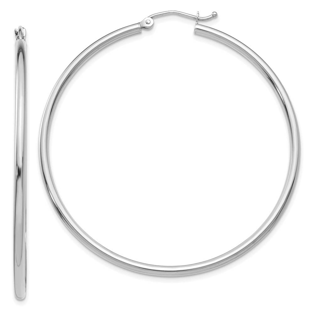 2mm x 50mm 14k White Gold Classic Round Hoop Earrings, Item E13256 by The Black Bow Jewelry Co.