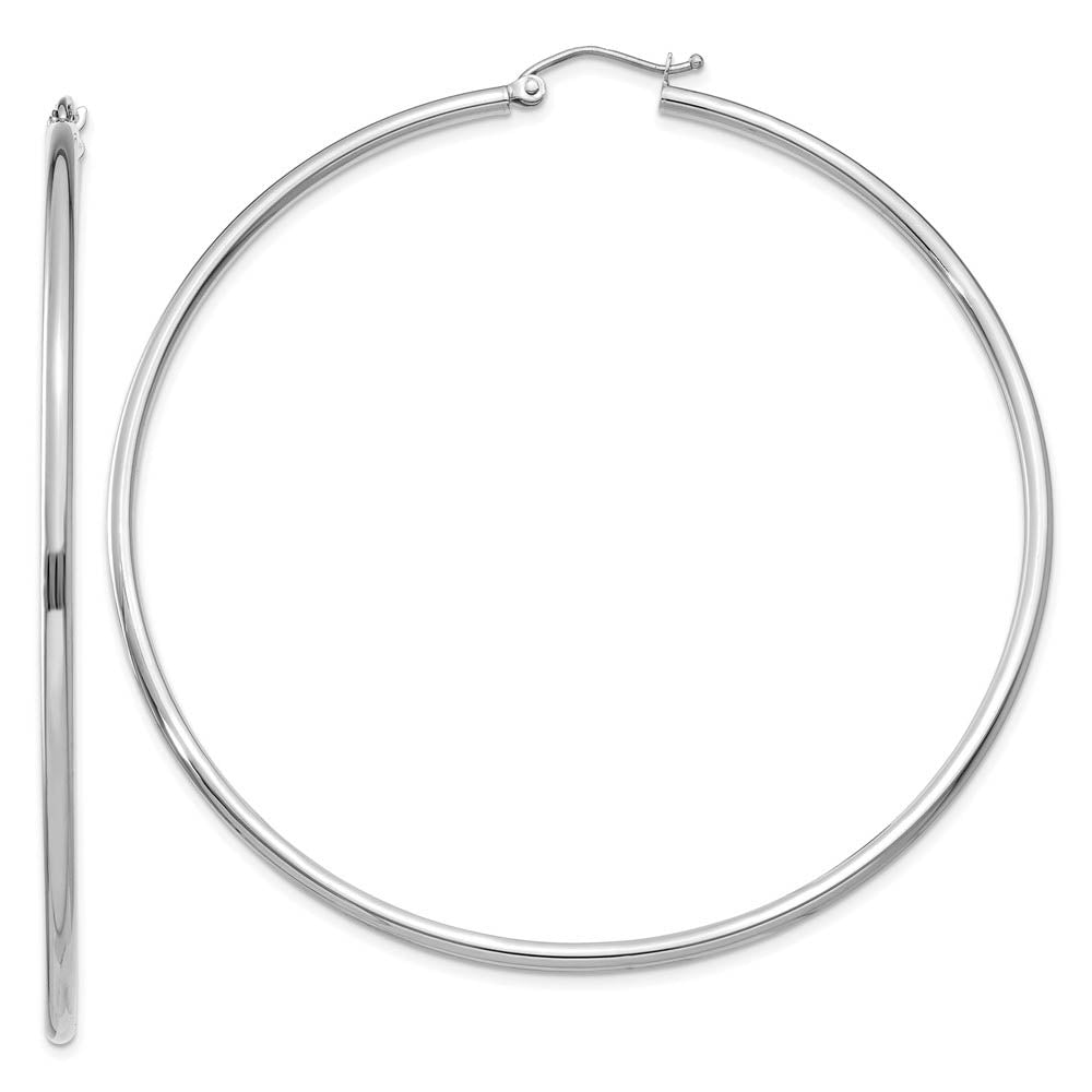 2mm x 65mm 14k White Gold Classic Round Hoop Earrings, Item E13259 by The Black Bow Jewelry Co.