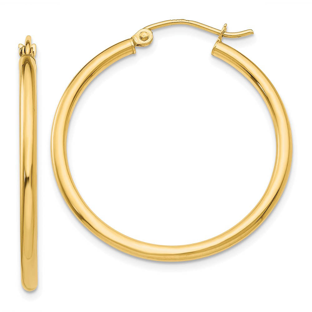2mm x 30mm 14k Yellow Gold Classic Round Hoop Earrings, Item E13265 by The Black Bow Jewelry Co.