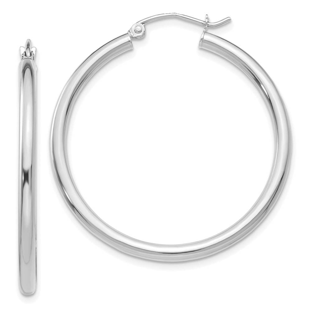 2.5mm x 35mm 14k White Gold Classic Round Hoop Earrings, Item E13276 by The Black Bow Jewelry Co.