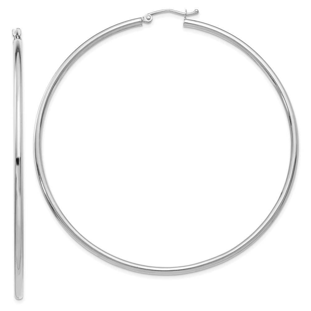 2.5mm x 65mm 14k White Gold Classic Round Hoop Earrings, Item E13282 by The Black Bow Jewelry Co.