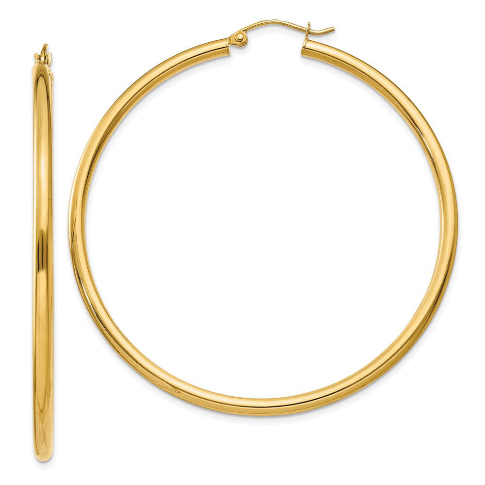 2.5mm x 55mm 14k Yellow Gold Classic Round Hoop Earrings, Item E13290 by The Black Bow Jewelry Co.