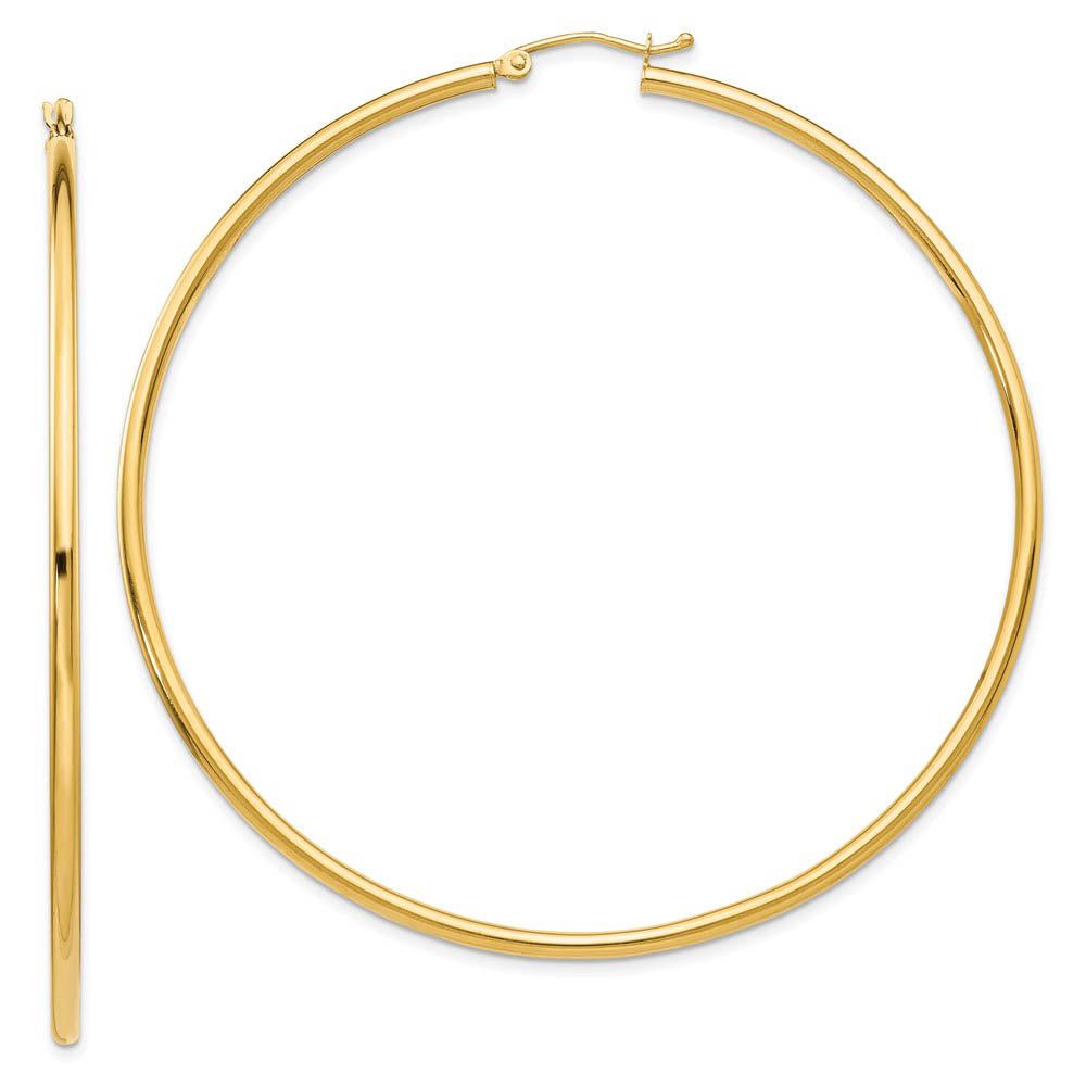 2.5mm x 65mm 14k Yellow Gold Classic Round Hoop Earrings, Item E13292 by The Black Bow Jewelry Co.
