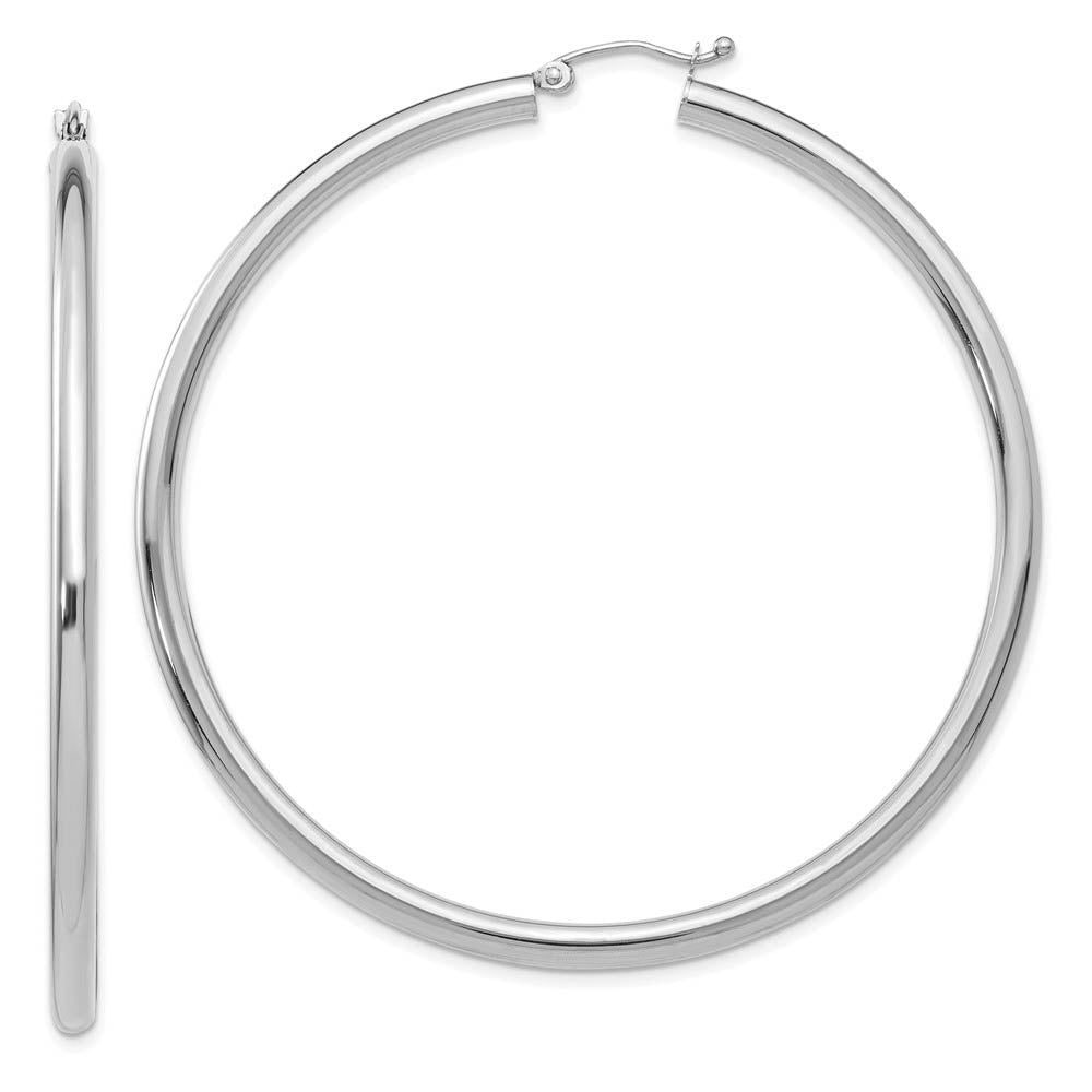 3mm x 60mm 14k White Gold Classic Round Hoop Earrings, Item E13303 by The Black Bow Jewelry Co.