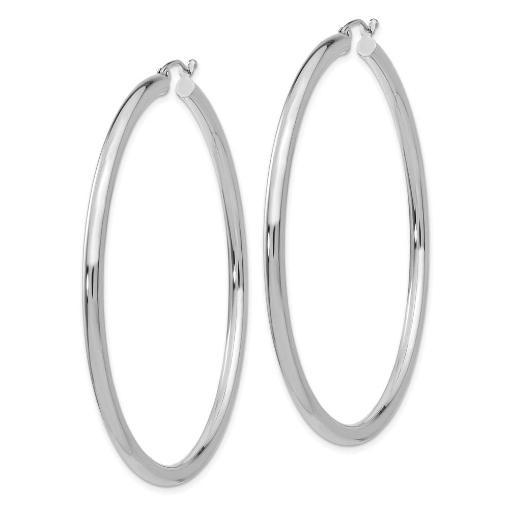 Alternate view of the 3mm x 60mm 14k White Gold Classic Round Hoop Earrings by The Black Bow Jewelry Co.