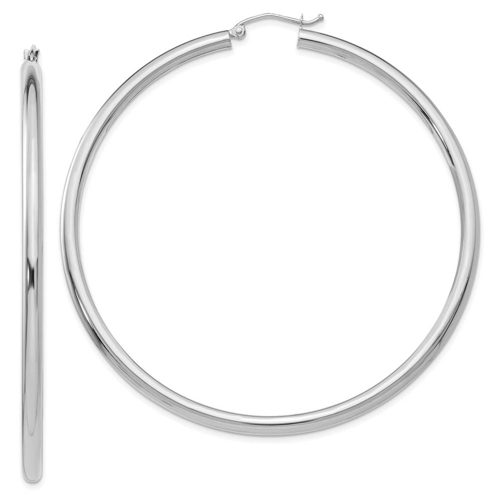 3mm x 65mm 14k White Gold Classic Round Hoop Earrings, Item E13304 by The Black Bow Jewelry Co.