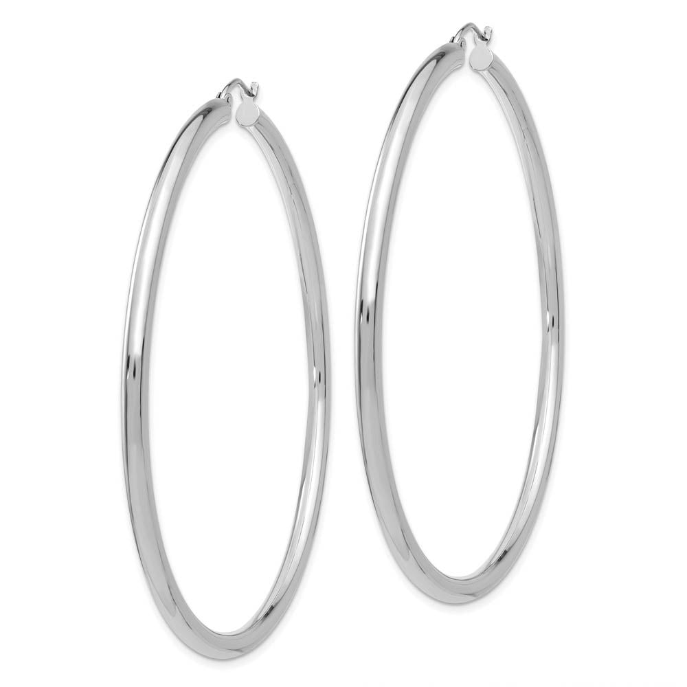 Alternate view of the 3mm x 65mm 14k White Gold Classic Round Hoop Earrings by The Black Bow Jewelry Co.
