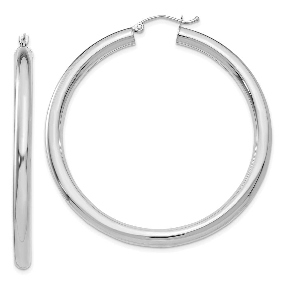 4mm x 50mm 14k White Gold Classic Round Hoop Earrings, Item E13322 by The Black Bow Jewelry Co.