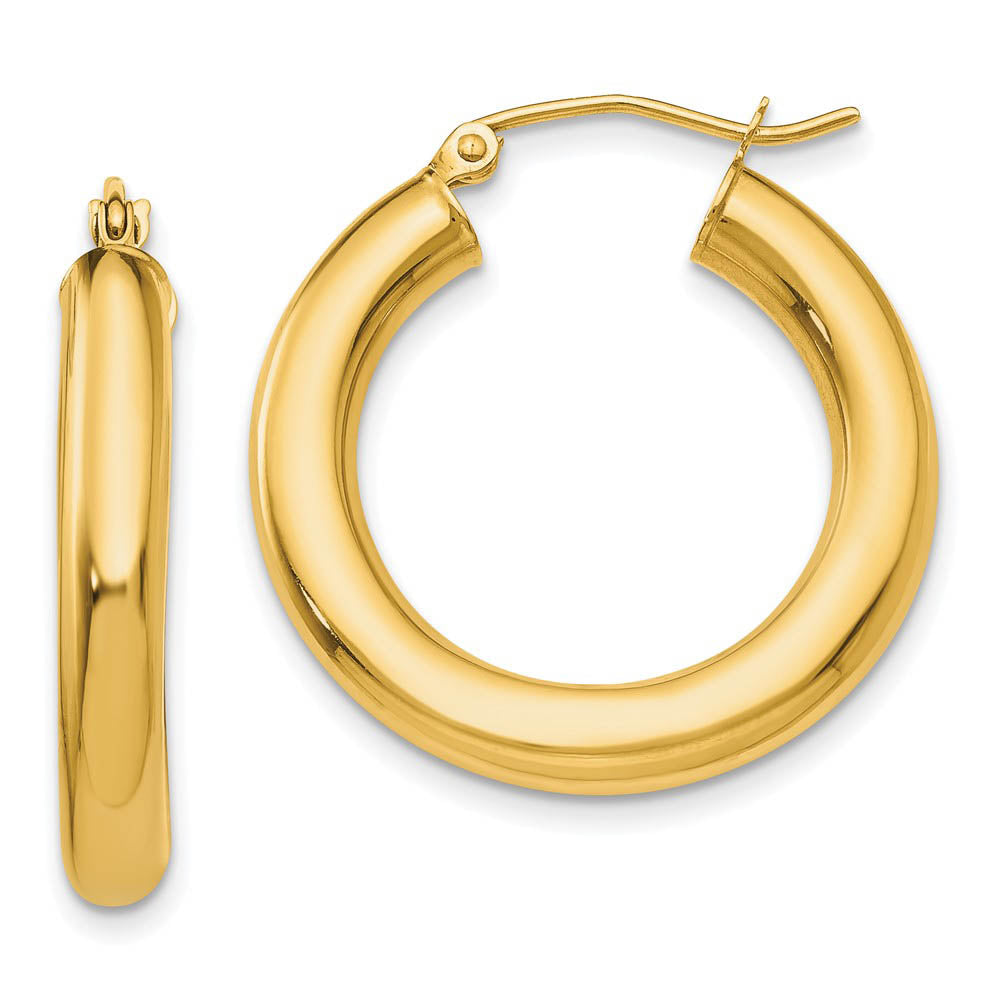 4mm x 25mm 14k Yellow Gold Classic Round Hoop Earrings, Item E13326 by The Black Bow Jewelry Co.