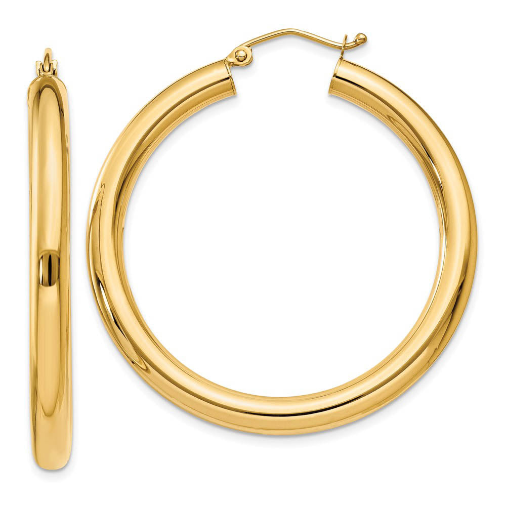 4mm x 40mm 14k Yellow Gold Classic Round Hoop Earrings, Item E13329 by The Black Bow Jewelry Co.