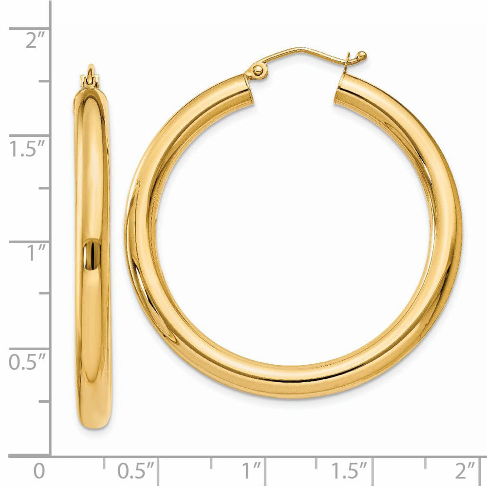 Alternate view of the 4mm x 40mm 14k Yellow Gold Classic Round Hoop Earrings by The Black Bow Jewelry Co.