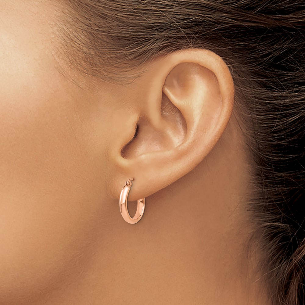 Alternate view of the 2.8mm x 15mm Polished 14k Rose Gold Half Round Tube Hoop Earrings by The Black Bow Jewelry Co.