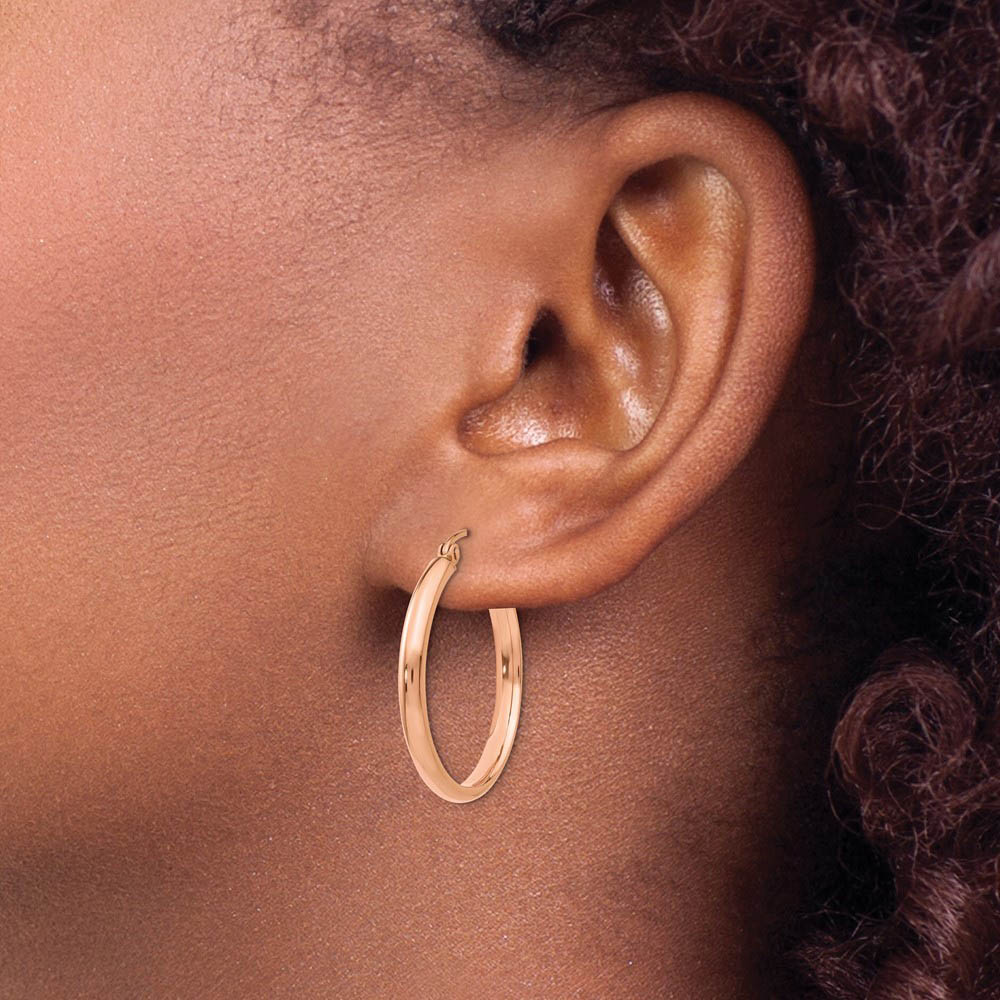 Alternate view of the 2.8mm x 25mm Polished 14k Rose Gold Half Round Tube Hoop Earrings by The Black Bow Jewelry Co.