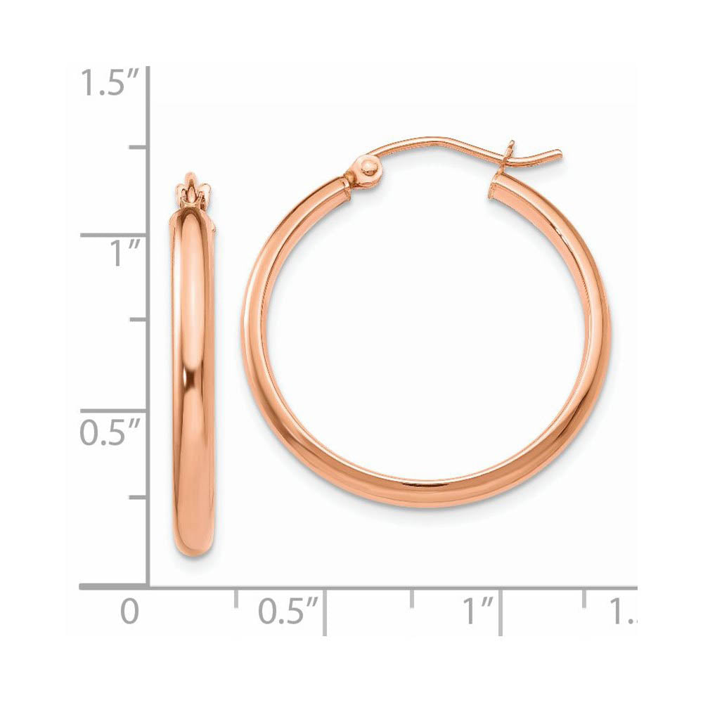 Alternate view of the 2.8mm x 25mm Polished 14k Rose Gold Half Round Tube Hoop Earrings by The Black Bow Jewelry Co.