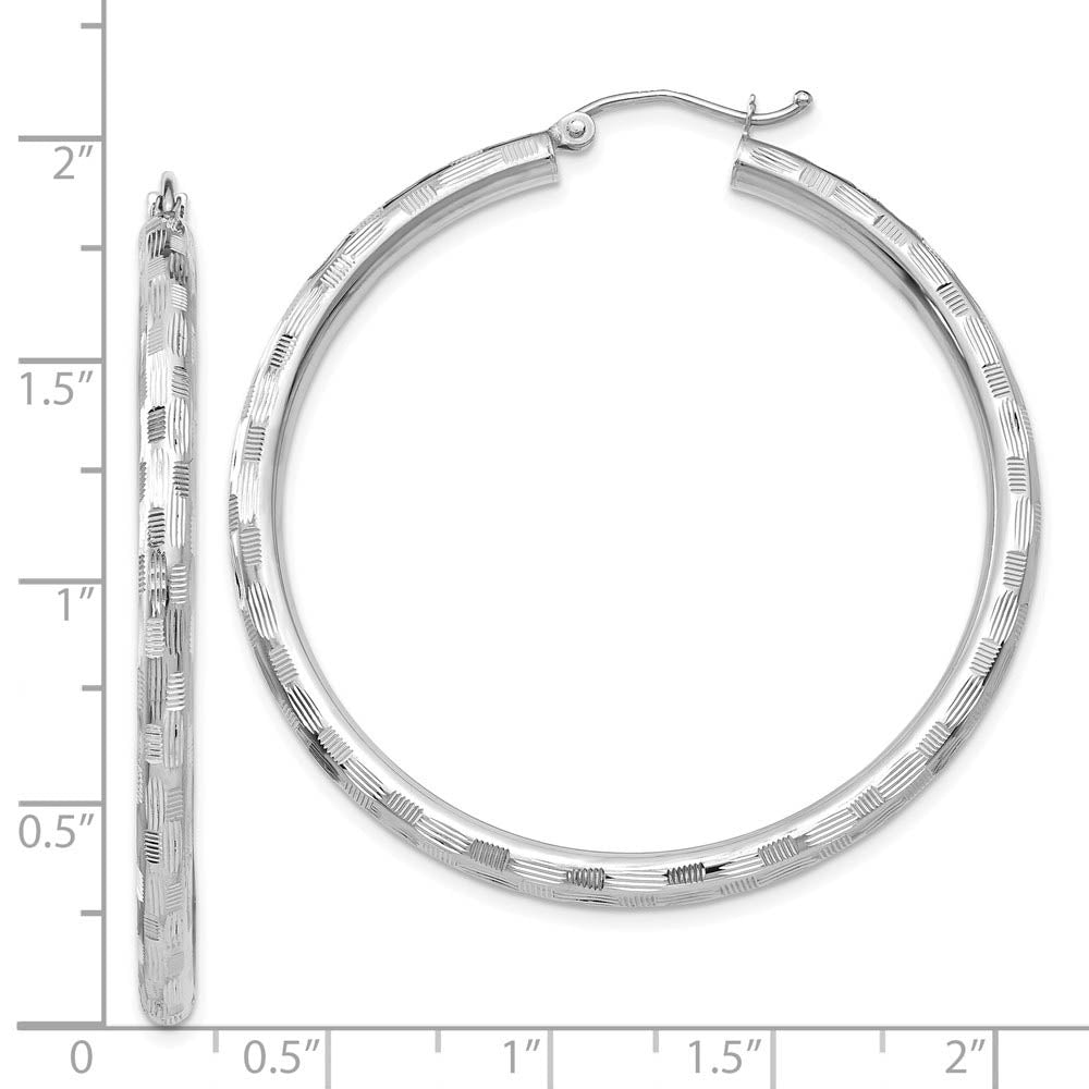 Alternate view of the 3mm x 60mm 14k White Gold Textured Round Hoop Earrings by The Black Bow Jewelry Co.