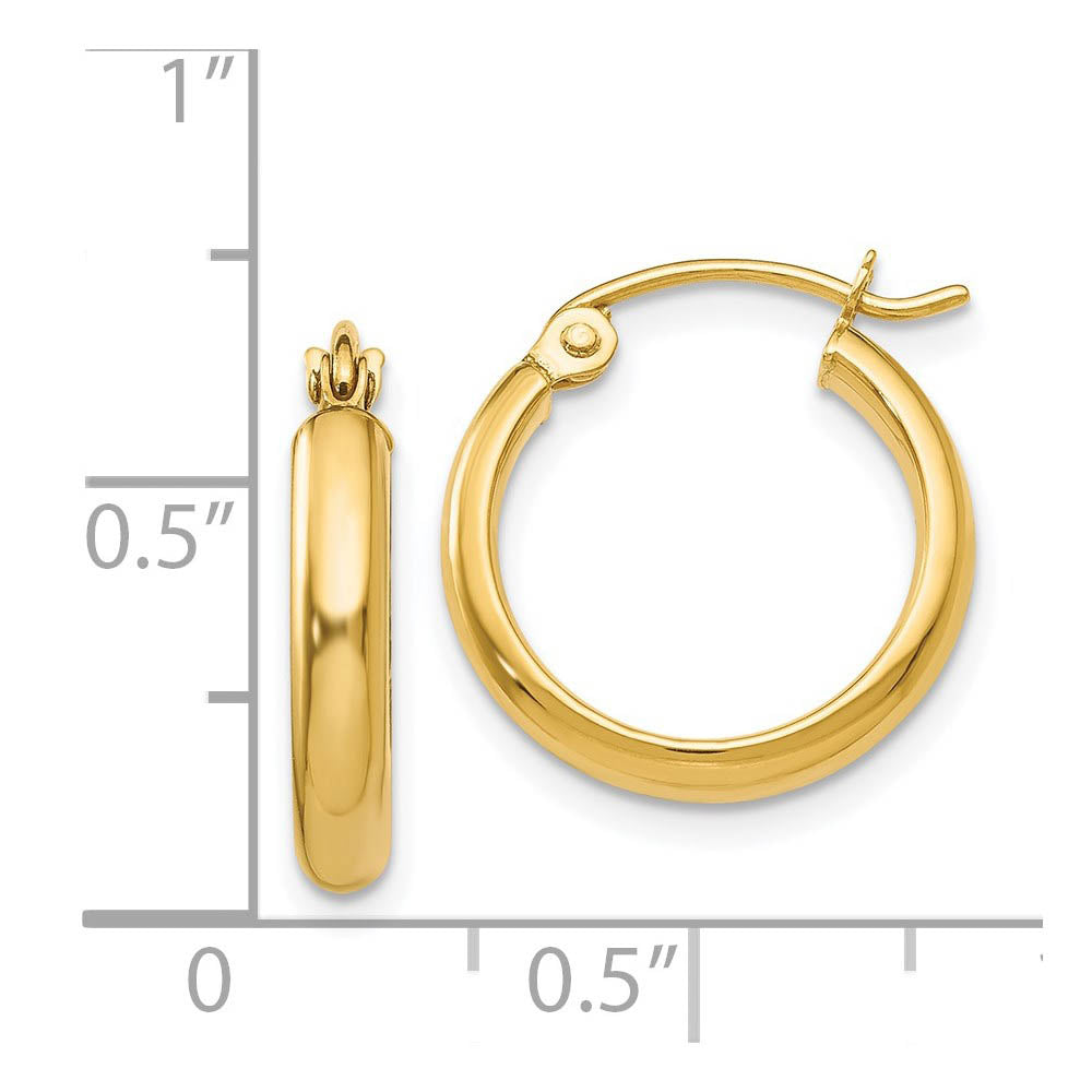 Alternate view of the 2.75mm x 15mm Polished 14k Yellow Gold Domed Round Hoop Earrings by The Black Bow Jewelry Co.